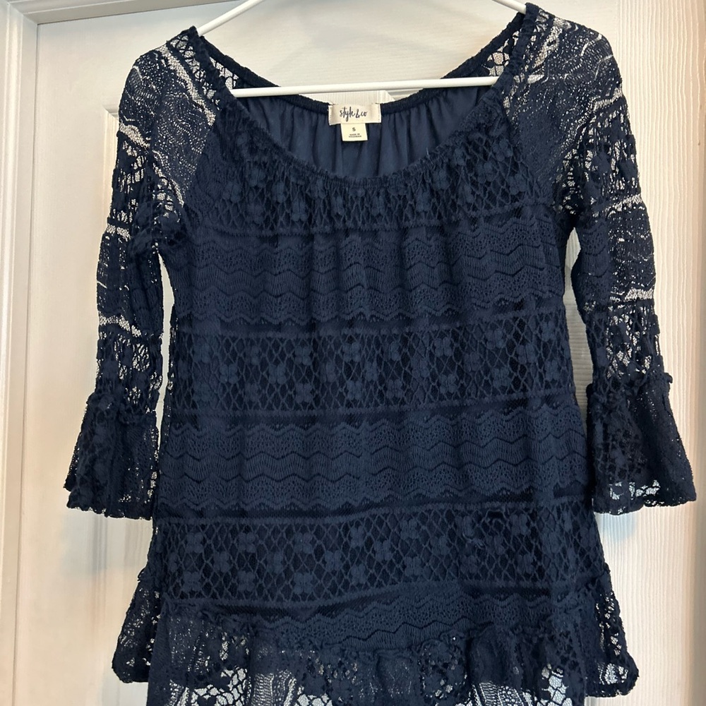 Style & Co. Navy Lace Blouse